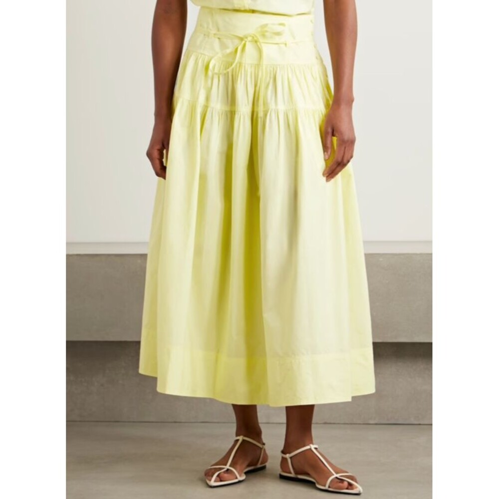 Ulla Johnson Angeline Midi Skirt size 4 NWT Yellow Cotton Poplin Tie Waist
